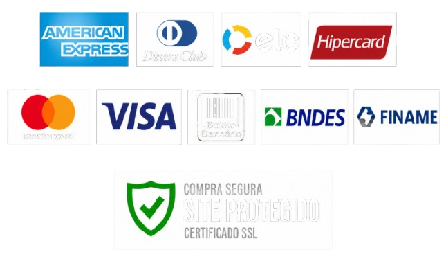 Formas de pagamento: BNDES, FINAME, cartões, Pix, boleto, transferência e depósito